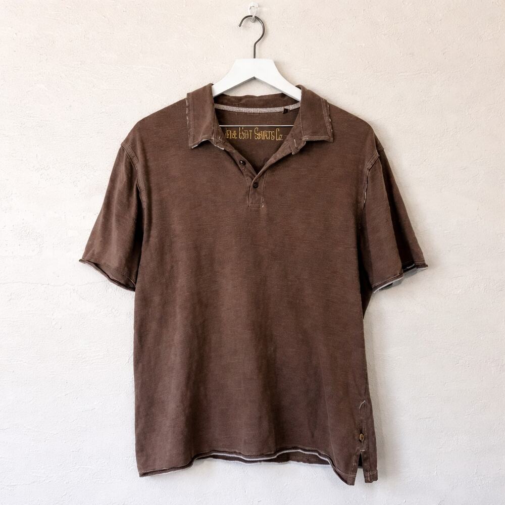 True Grit Brown Raw Edge Cotton Polo Large Rugged Surf Skater
